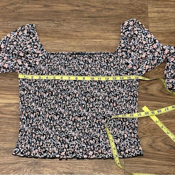 I.N. San Francisco Floral Puff Sleeve Blouse Pink Blue Black Large - Picture 9 of 12